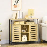 HOMCOM Industrial Sideboard Buffet Cabinet, Kitchen Storage Cabinet w/ Open Shelves, 2 Door Cupboards for Living Room, Natural(m-8)