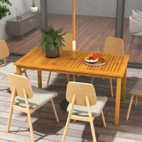 Outsunny Acacia Wood Rectangle Patio Table for 6 People with Umbrella Hole for Backyard and Garden, Natural Wood(m-10)