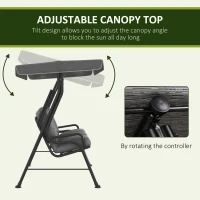 Outsunny 3-Seat Patio Swing Chair, Outdoor Swing Glider with Adjustable Canopy, Removable Thicken Cushion, and Weather Resistant Steel Frame, for Garden, Poolside, Backyard, Gray(m-4)