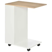 HOMCOM C-Shaped Sofa Side Table Mobile End Table with Storage and Wheels for Living Room,Office, White(m-11)
