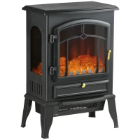 HOMCOM Electric Fireplace Heater Freestanding Fireplace Stove with 3-Side Realistic Flame Overheat Protection 750W/1500W, Black(m-11)