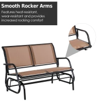 Outsunny 2 Person Steel and Mesh Fabric Sling Weather Resistant Outdoor Patio Glider Double Swing Chair - Brown(m-5)