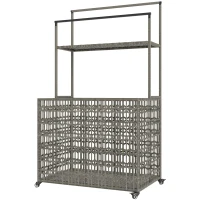 Outsunny Wicker Pool Float Storage Organizer, PE Rattan Pool Float Holder with Basket Shelf Towel Bars, Rolling Pool Caddy for Floaties, Noodles, Life Vests, Beach Balls, Mixed-Gray(m-1)