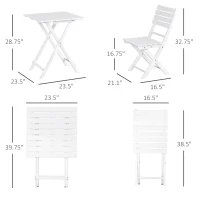 Outsunny 3 Piece Bistro Set, Wood Folding Outdoor Furniture with Table & Chairs for Backyard & Balcony, Square, White(m-3)