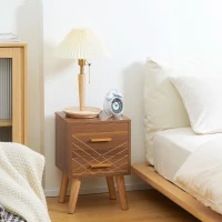 HOMCOM Scandinavian Bedside Table, Side End Table with 2 Drawers and Wood Legs, 13.8" x 12.6" x 20.3", Brown(m-1)