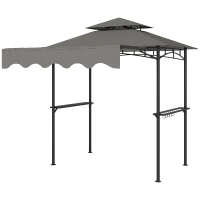 Outsunny 8' x 5' Grill Gazebo, Double Tiered Barbecue Grill Gazebo Shelter with Side Awning, 2 Side Shelves, 6 Hooks, Light Grey(m-2)