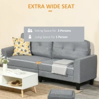 HOMCOM 3-Seater Sofa, Mid-Century Linen Couch with Upholstered Seat, Button-Tufted Back Cushion and Rubber Wood Legs for Living Room, Bedroom, Gray(m-6)