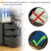 HOMCOM 3 Drawer Mobile File Cabinet with Wheels, Wood Filing Cabinet for Home Office, Rolling Under Desk Cabinet, Black Wood Grain(m-7)