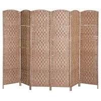HOMCOM Room Divider, 6 Panel Folding Privacy Screen, 6FT Tall Portable Wicker Weave Partition Wall Divider for Bedroom, Home Office, Natural(m-11)