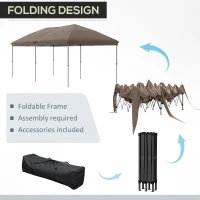 Outsunny 10' x 19' Pop Up Canopy with Easy Up Steel Frame, 3-Level Adjustable Height and Carrying Bag, Sun Shade Event Party Tent for Patio, Backyard, Garden, Brown(m-4)