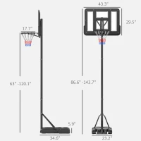 Soozier Portable Basketball Hoop, 5.2-10' Adjustable Height, Weight Base with Ball Holder, Basket Ball Stand on Wheels with 43" Backboard for Outdoor Junior Youth Adult Use, Black(m-3)