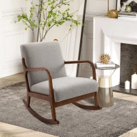 HOMCOM Upholstered Rocking Armchair with Wood Base and Linen Fabric Padded Seat for Living Room, Grey(m-2)