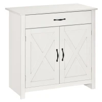HOMCOM Farmhouse Sideboard Buffet Cabinet, Storage Cabinet with Barn Doors, Distressed White(m-2)