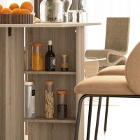 HOMCOM Extendable Dining Table, Collapsible Folding Table w/ 2-tier Shelves and Rolling Casters, Nature Wood(m-9)