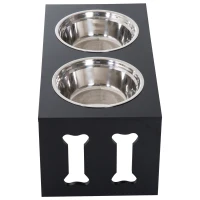 PawHut 23" Modern Decorative Raised Dog Bowls, Wooden Heavy Duty Pet Food and Water Bowl, Elevated Feeding Station, Black(m-9)