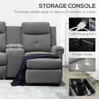 HOMCOM L-Shaped Sofa, Manual Reclining Sectional with Chaise Ottoman, Storage Console, Cup Holders, USB Charging, Gray(m-4)
