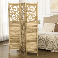 HOMCOM Wooden Room Divider, 3 Panel Double Hinged Folding Privacy Screen for Home Office, 63"x67"x0.75", Brown(m-10)