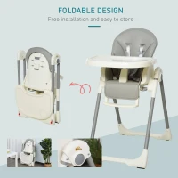 Qaba Foldable High Chair for Babies and Toddlers with Adjustable Backrest/Footrest & Removable Tray, Portable High Chair for Travel with 5-Point Harness, Convertible High Chair, Grey(m-5)