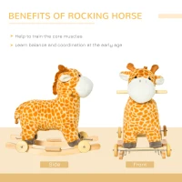 Qaba 2-IN-1 Rocking Horse Kids Plush Ride-On Gliding Giraffe-shaped Plush Toy Rocker with Realistic Sounds for Child 36-72 Months Yellow(m-7)