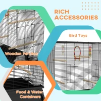 PawHut 51" Bird Cage for Budgies Canaries Finches Lovebirds Parakeets with Rolling Stand, Toys, Black(m-5)