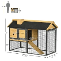 PawHut 47" Wooden Rabbit Hutch Outdoor with Run, Metal Frame, 2-Story Bunny Rabbit Cage with Removable Tray, Ramp, Bunny Hutch with Space-Saving Design for Rabbits, Chickens, Ducks(m-3)