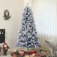 HOMCOM 7ft Flocked Blue Christmas Tree, Artificial Christmas Tree with Hinged Design, Faux Snow, for Home Office Holiday Xmas(m-8)