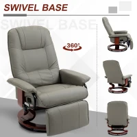 HOMCOM Faux Leather Manual Recliner, Adjustable Swivel Lounge Chair with Footrest, Armrest and Wrapped Wood Base for Living Room, Gray(m-6)