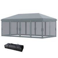 Outsunny 10' x 20' Pop Up Canopy Tent Gazebo with Removable Mesh Sidewall Netting, Carry Bag for Backyard Patio Outdoor, Grey(m-11)
