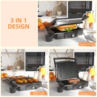 HOMCOM 4 Slice Panini Press Grill, Stainless Steel Sandwich Maker with Non-Stick Double Plates, Locking Lids and Drip Tray, Opens 180 Degrees to Fit Any Type or Size of Food 13.75"x12.75"x4.75"(m-6)