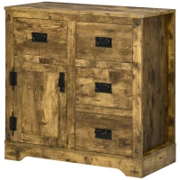 HOMCOM Industrial Sideboard Buffet Cabinet, Kitchen Cabinet with 4 Drawers, 1 Door, Adjustable Shelf Coffee Bar Cabinet, Rustic Brown(m-11)
