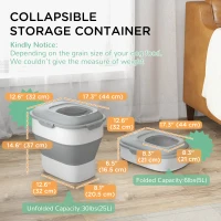 PawHut 6-30lb Dog Food Storage Container Collapsible Design with Airtight Lids, Rolling Wheels, Cup, Bowl, Spoon, Grey(m-3)