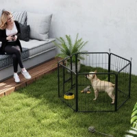 PawHut 6 Panels Heavy Duty Dog Playpen Outdoor Indoor with Door & Strap, 24" Height Portable & Foldable Pet Playpen(m-1)