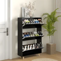 HOMCOM Slim Shoe Storage Cabinet with 3 Flip Drawers and Adjustable Shelves, Shoe Cabinet for 18-24 Pairs, Black(m-1)