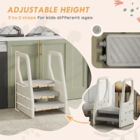 Qaba Adjustable Height Toddler Step Stool with Handle & Foot Pads, Grey(m-4)