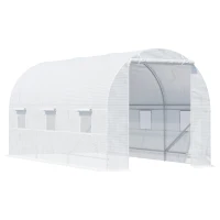 Outsunny 15' x 7' x 7' Walk-In Tunnel Greenhouse, Large Garden Hot House Kit with 6 Roll-up Windows & Roll Up Door, Steel Frame, White(m-1)