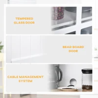 HOMCOM Coastal Style Kitchen Buffet and Hutch Wooden Storage Cabinet with Framed Glass Door  Drawers Microwave Space for Dining Room  Living Room  White(m-6)