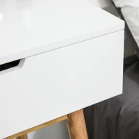 HOMCOM Makeup Vanity Table with Round Mirror and 2 Drawers, Dressing Table with Cushioned Stool Set for Bedroom (Natural Wood)(m-10)