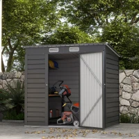 Outsunny 6 x 4FT Galvanized Garden Storage Shed, Metal Outdoor Shed with Double Doors and 2 Vents, Grey(m-8)