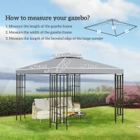 Outsunny 9.8' x 9.8' Square 2-Tier Gazebo Canopy Replacement Top Cover Outdoor Garden Sun Shade, Light Grey(m-3)