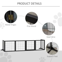 PawHut Wooden Freestanding Pet Gate w/ 2 Support Feet, Black(m-7)