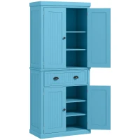 HOMCOM 72" Kitchen Pantry Storage Cabinet, Cupboard w/ 4 Doors and 3 Adjustable Shelves, Large Central Drawer, Dark Blue(m-1)