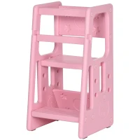 Qaba Toddler Tower with Adjustable Height, Anti-slip Mat, Toddler Step Stool, Pink(m-1)