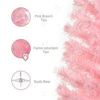 HOMCOM 4FT Artificial Christmas Tree Holiday Xmas Holiday Pencil Tree Decoration with Automatic Open for Home Party, Pink(m-7)