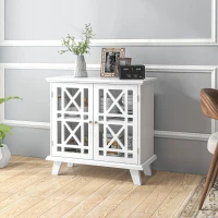 HOMCOM Storage Cabinet with Fretwork Doors and Shelf, Modern Freestanding Sideboard, Buffet, White(m-8)