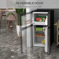 HOMCOM 3.2 Cu Ft Compact Refrigerator, Mini Fridge with Freezer, Adjustable Shelves and Reversible Doors for Bedroom, Silver(m-6)