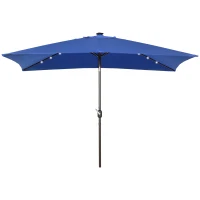Outsunny 6.5x10ft Patio Umbrella Rectangle Solar Powered Tilt Aluminum Outdoor Market Parasol with LEDs Crank (Dark Blue)(m-12)