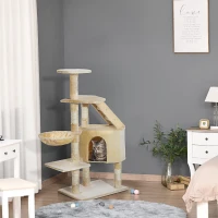 PawHut 49” Deluxe Cat Tree Furniture Scratching Pet Tower Kitten Play Post (Creamy White)(m-8)