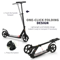 Soozier Foldable Kick Scooter Height Adjustable Ride On Bike with Real Wheel Brake, Dual Shock-Absorbing, Kickstand, and 7.75'' Big Wheels For 14+ Teens Adult, Black(m-6)