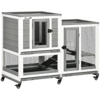 PawHut Three Story Wooden Rabbit Cage Bunny Hutch, Gray(m-11)