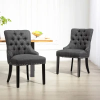 HOMCOM Swoop Air Linen Fabric Dining Chair Set of 2 with Nailhead Trim and Wood Legs, Dark Grey(m-8)